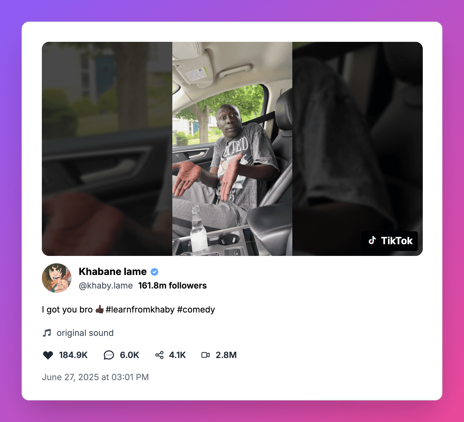 TikTok Screenshot Example - Khabane Lame video
