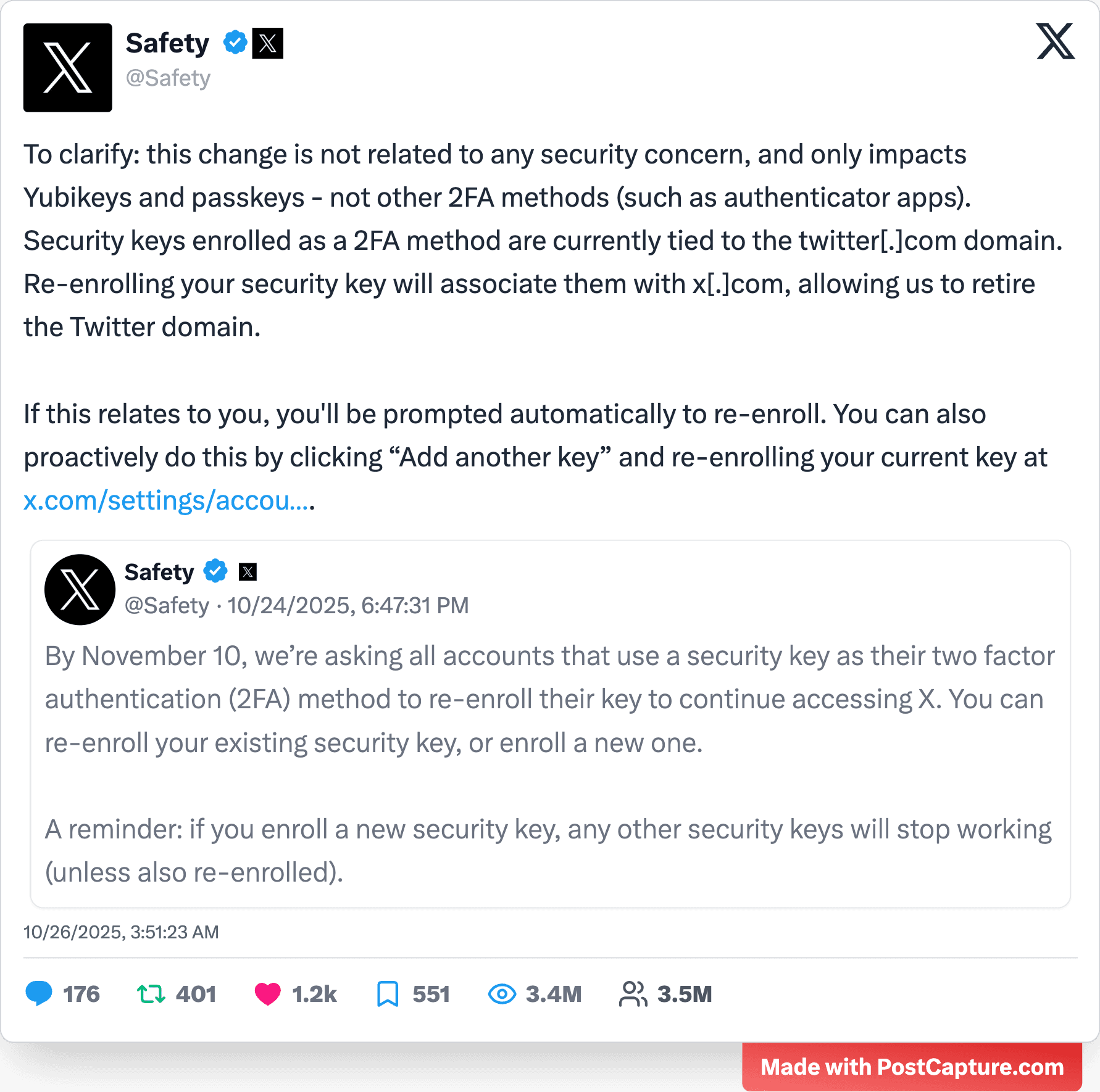 X.com Safety account clarifies re-enrollment