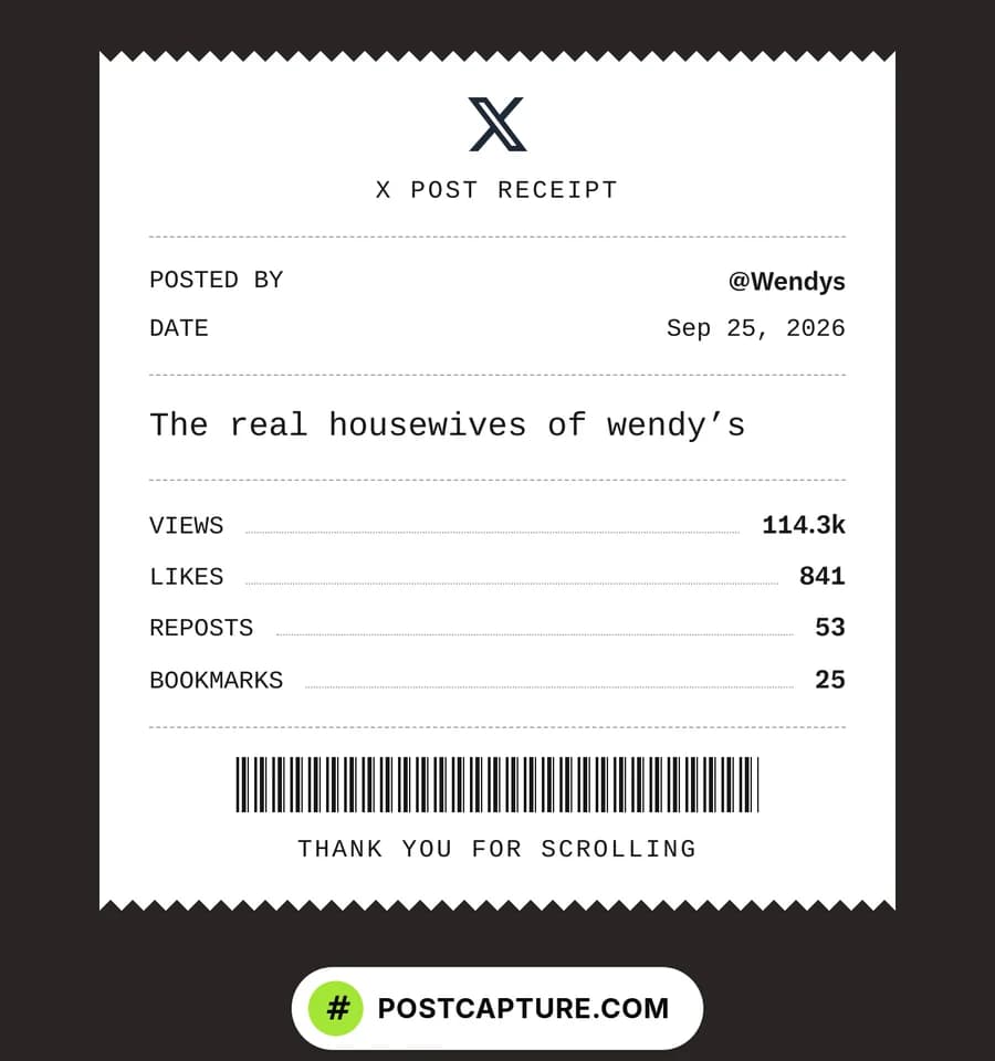 Wendy's post in the Receipt template with the PostCapture watermark badge below it